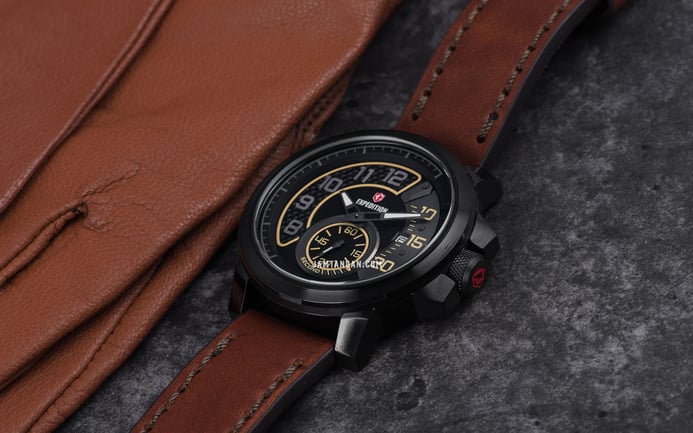 Expedition Sport E 6825 MS LIPBAIV Men Black Dial Brown Leather Strap