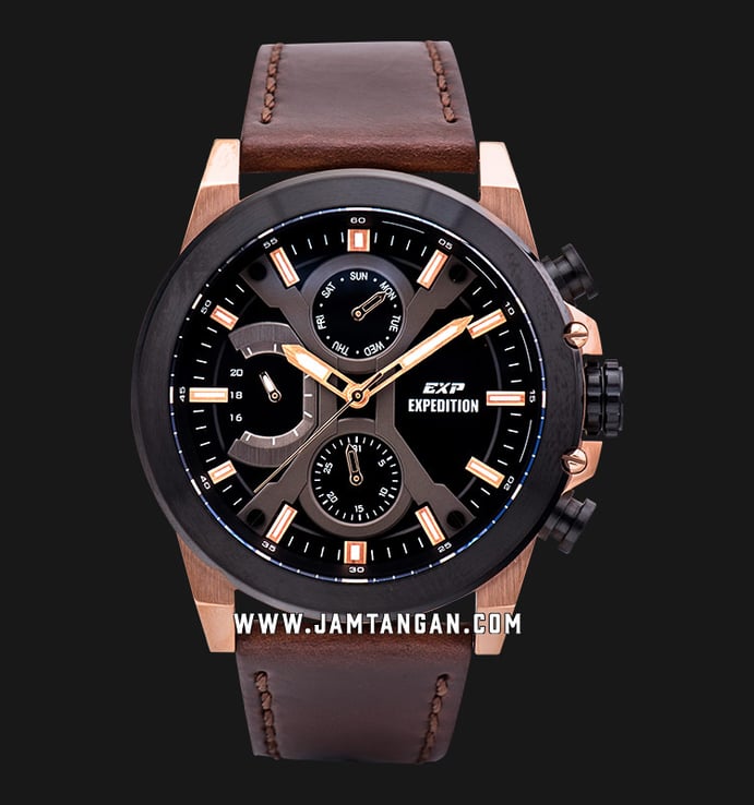 Expedition Modern Classic E 6829 MF LBRBA Black Dial Brown Leather Strap