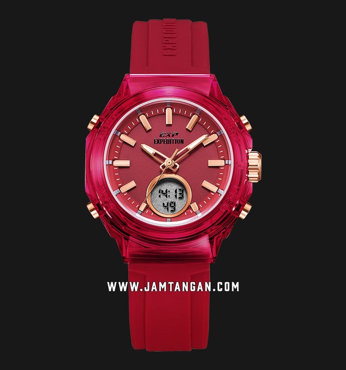 Expedition Ladies E 6831 MH RRGRE Red Digital Analog Dial Red Rubber Strap