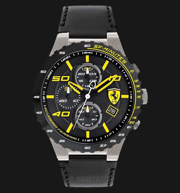 Ferrari 0830360 Men Chronograph Speciale Evo Black Dial Black Leather Strap