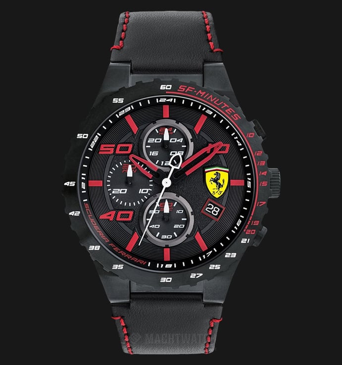 Ferrari Scuderia 0830363 Chronograph Men Black Dial Black Leather Strap