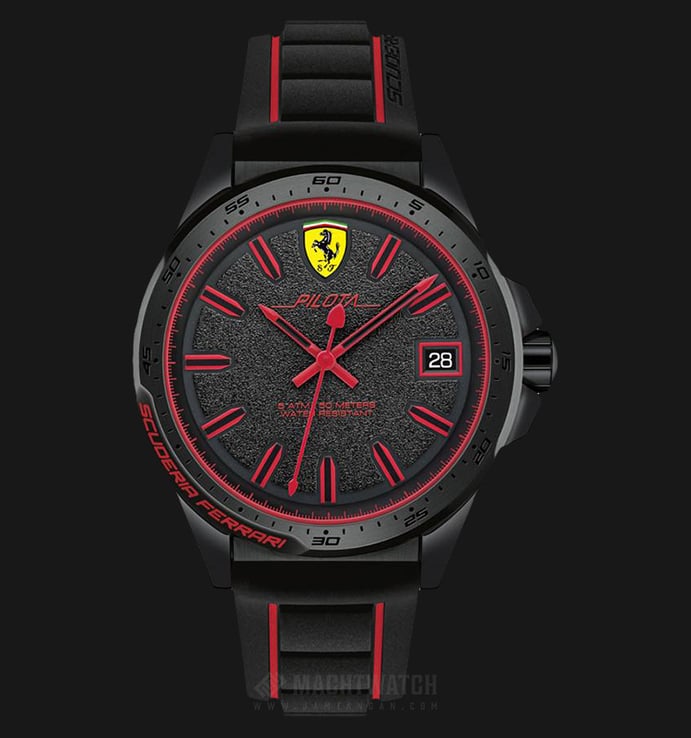 Ferrari Scuderia Pilota 0830421 Men Black Dial Black Rubber Strap