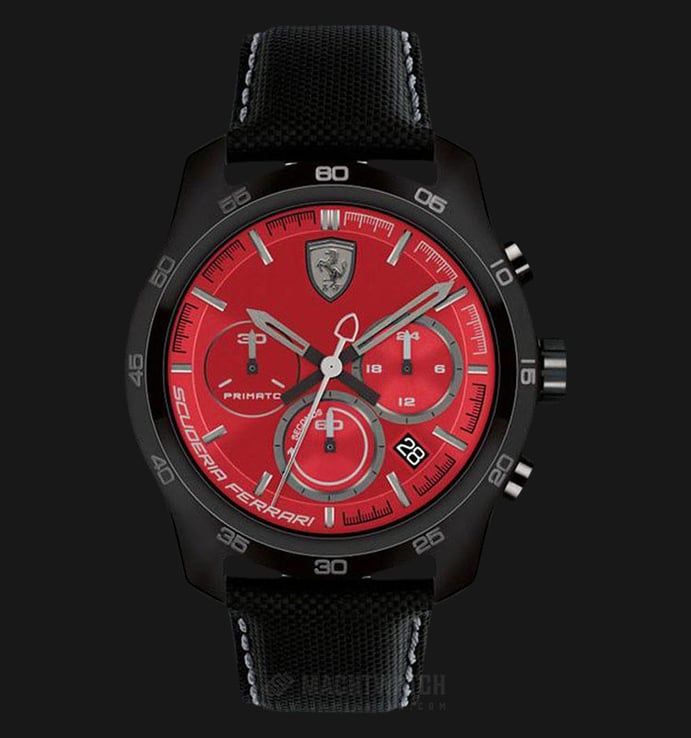 Ferrari 0830447 Primato Men Red Dial Black Leather Strap
