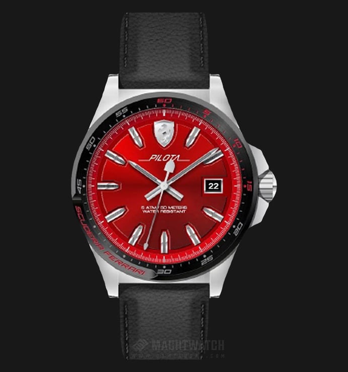 Ferrari 0830489 Pilota Men Red Dial Black Leather Strap