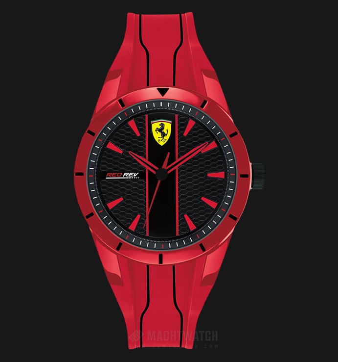 Ferrari 0830494 Pilota Men Black Dial Red Rubber Strap