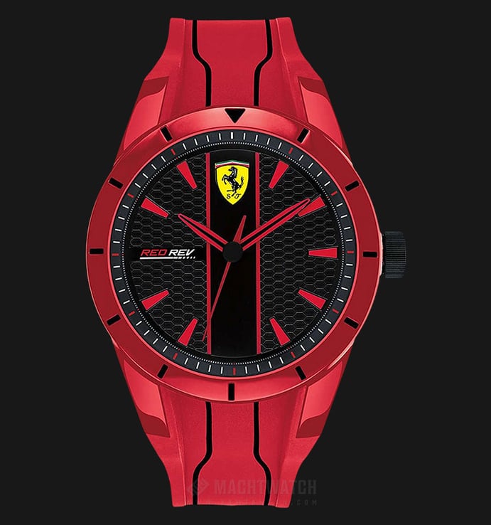 Ferrari Scuderia 0830496 RedRev Men Black Dial Red Rubber Strap