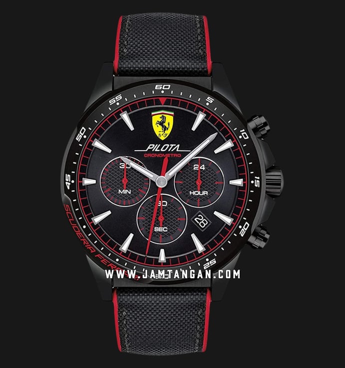 Ferrari Scuderia Pilota 0830623 Chronograph Men Black Dial Dual Tone Rubber Strap