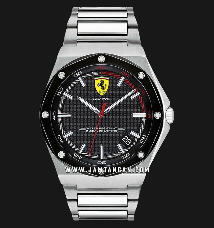 Ferrari Scuderia Aspire 0830666 Men Black Dial Stainless Steel Strap