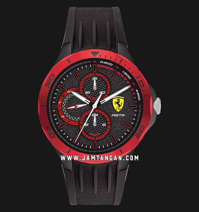 Ferrari Scuderia Pista 0830721 Men Black Dial Black Rubber Strap