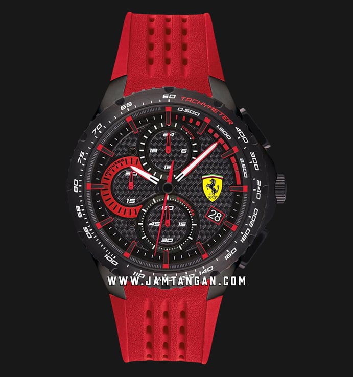 Ferrari Scuderia Pista 0830727 Chronograph Men Black Dial Red Rubber Strap