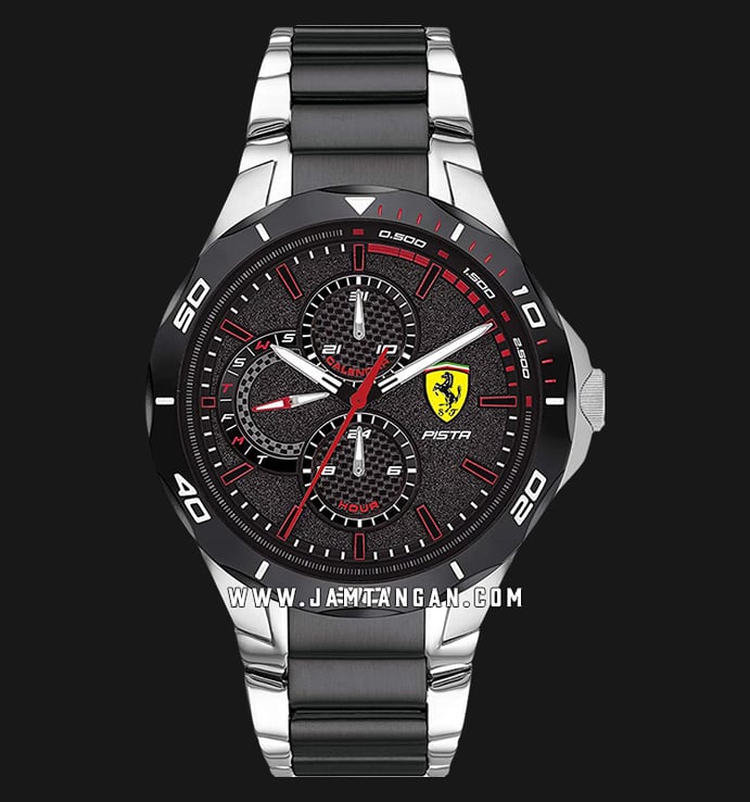 Ferrari Scuderia Pista 0830761 Men Black Dial Dual Tone Stainless Steel Strap