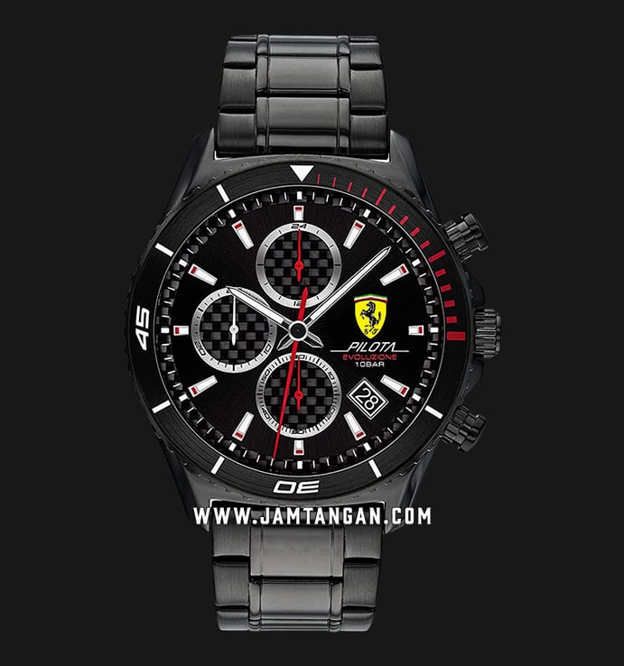 Ferrari Scuderia Pilota Evoluzione 0830771 Chronograph Black Dial Black Stainless Steel Strap