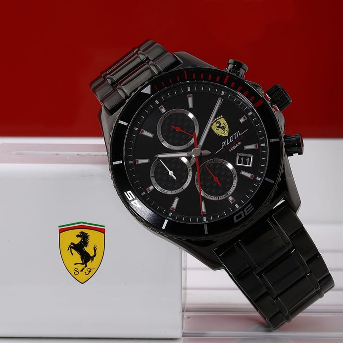 Ferrari Scuderia Pilota Evoluzione 0830771 Chronograph Black Dial Black Stainless Steel Strap
