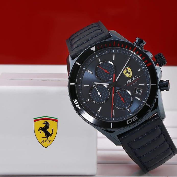 Ferrari Scuderia Pilota Evoluzione 0830774 Chronograph Blue Dial Blue Leather Strap