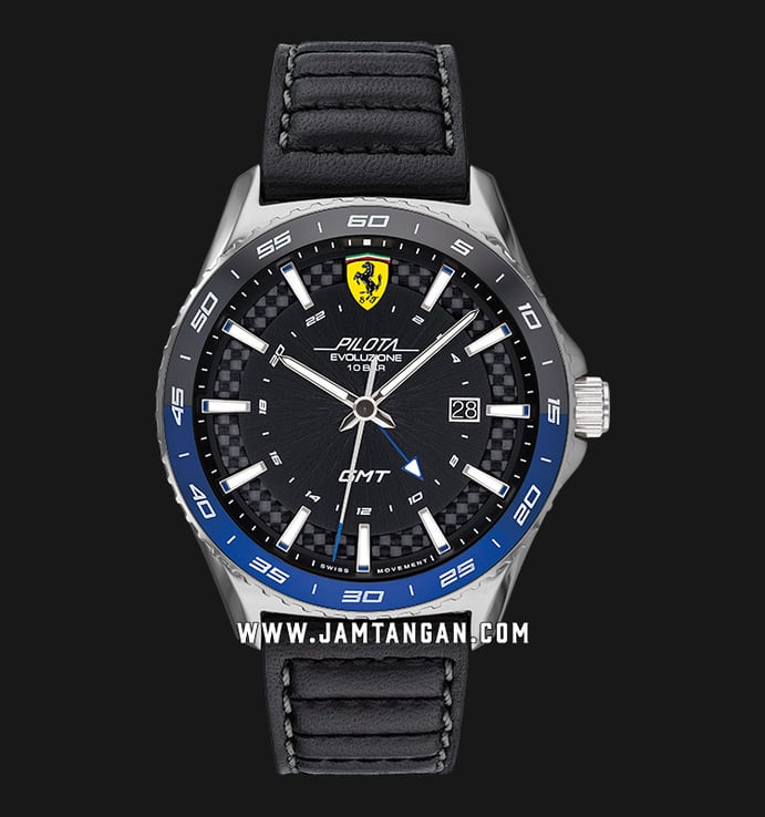 Ferrari Scuderia Pilota Evoluzione GMT 0830775 Black Dial Black Leather Strap