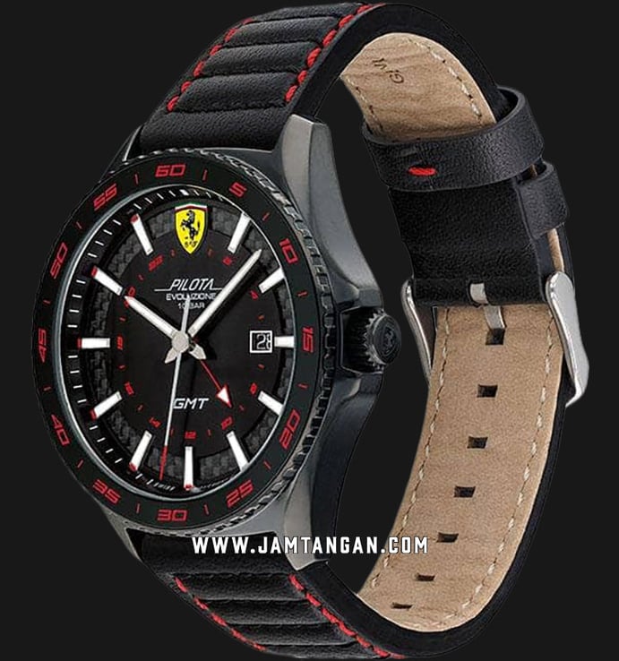 Ferrari Scuderia Pilota Evoluzione GMT 0830776 Black Dial Black Leather Strap