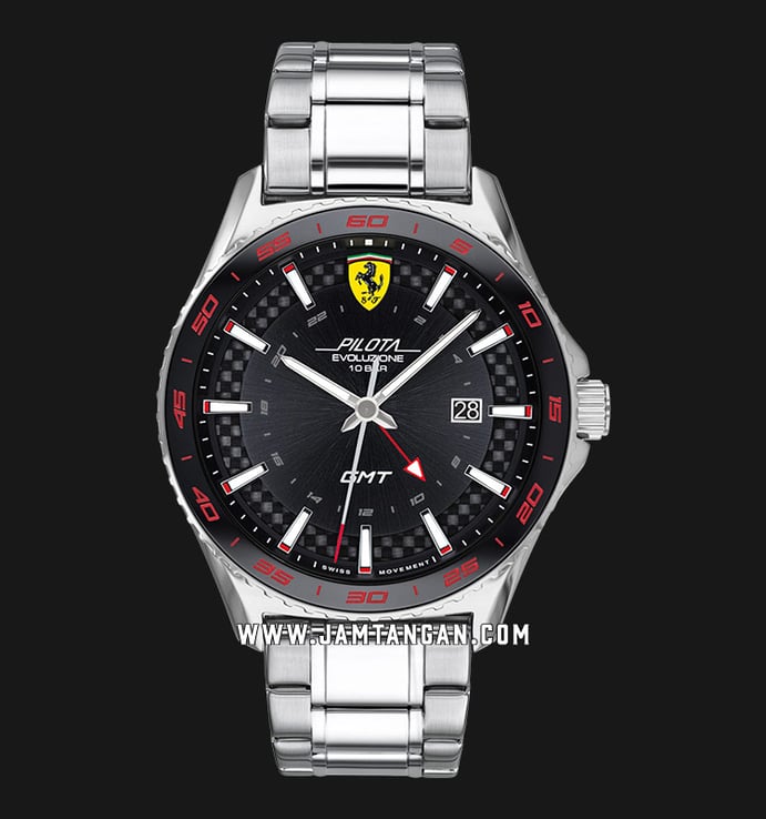 Ferrari Scuderia Pilota Evoluzione GMT 0830811 Black Dial Stainless Steel Strap