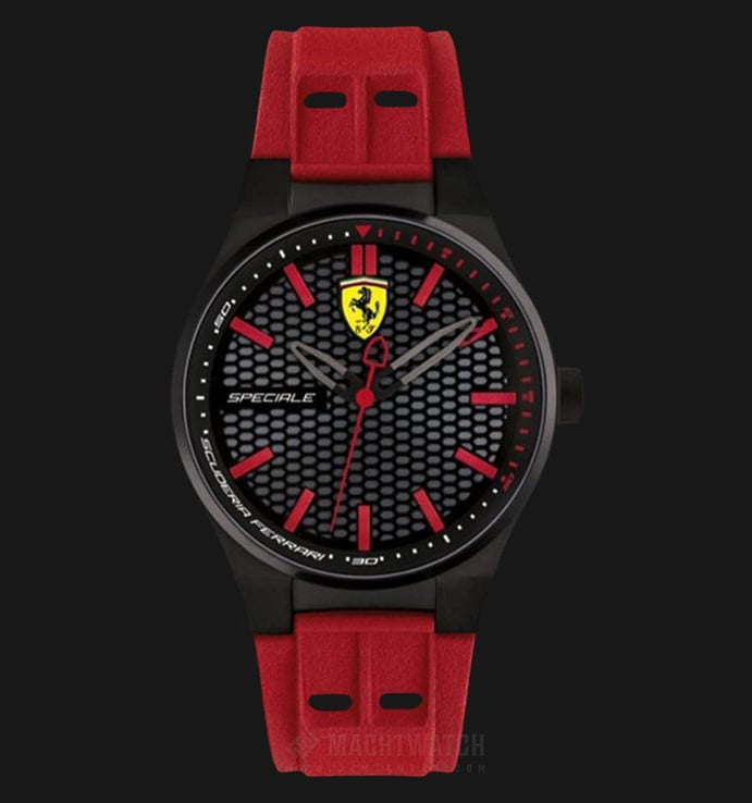 Ferrari 0840010 Speciale Men Black Dial Red Rubber Strap