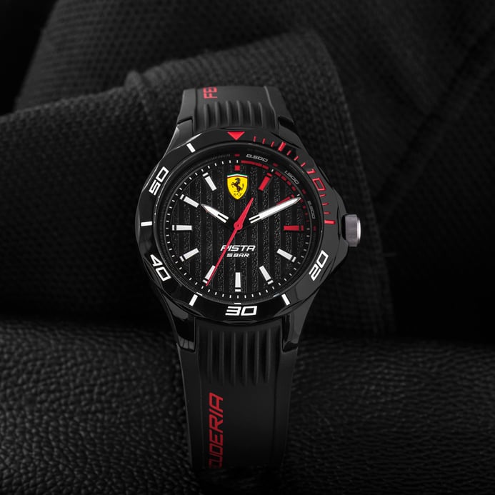 Ferrari Scuderia Pista 0840038 Black Dial Black Rubber Strap