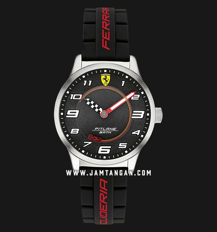 Ferrari Scuderia Pitlane 0860012 Kids Black Dial Black Rubber Strap