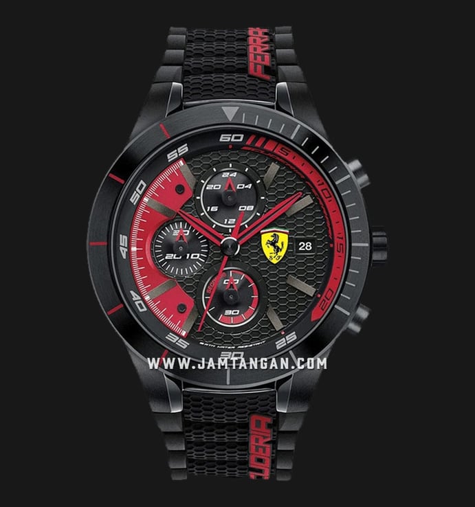 Ferrari Scuderia RedRev 0830260 Chronograph Men Black Dial Black Rubber Strap