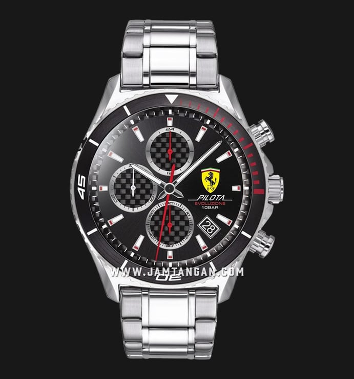 Ferrari Scuderia Pilota Evoluzione 0830772 Chronograph Black Dial Stainless Steel Strap