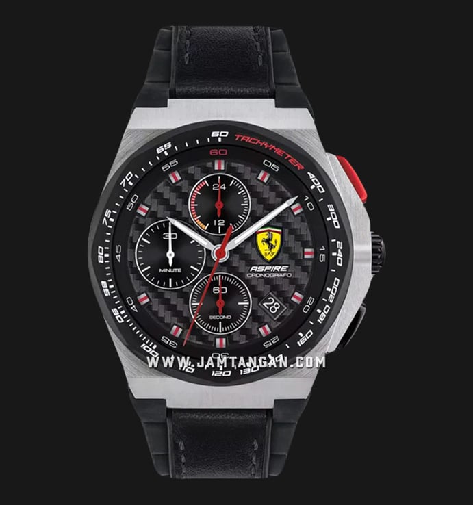 Ferrari Scuderia Aspire 0830791 Chronograph Men Black Carbon Textured Dial Rubber and Leather Strap