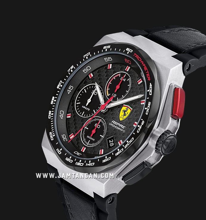 Ferrari Scuderia Aspire 0830791 Chronograph Men Black Carbon Textured Dial Rubber and Leather Strap