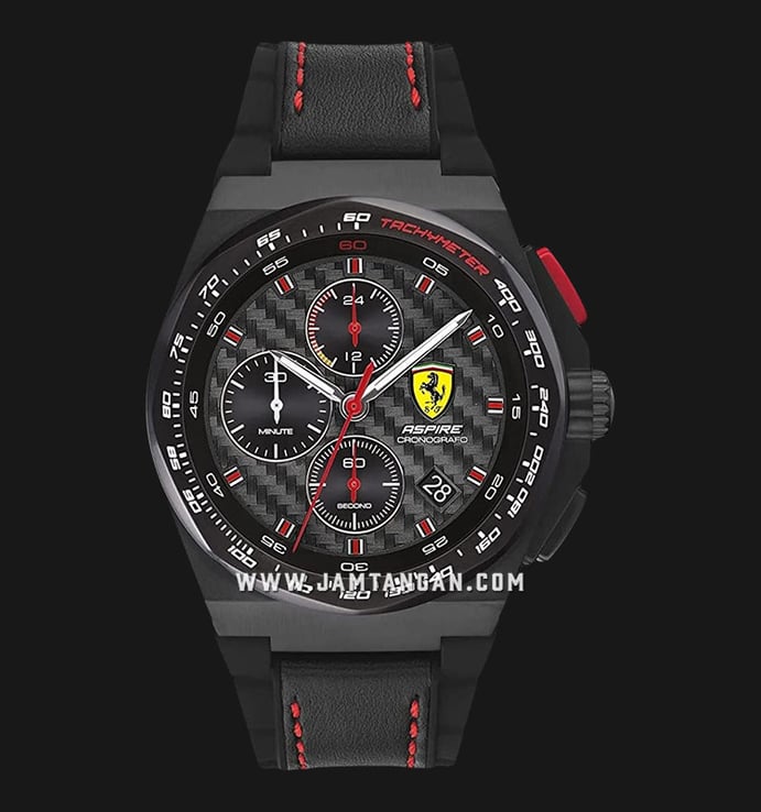 Ferrari Scuderia Aspire 0830792 Chronograph Men Black Carbon Textured Dial Rubber and Leather Strap