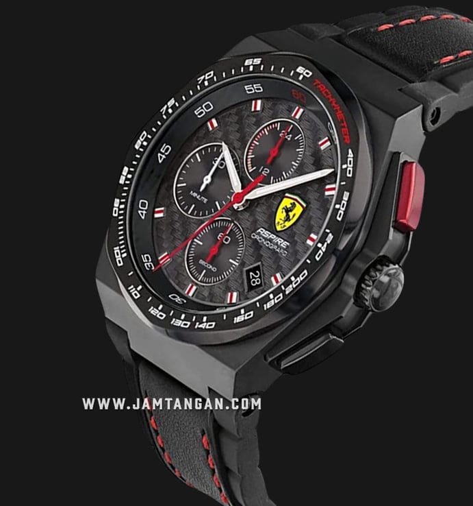 Ferrari Scuderia Aspire 0830792 Chronograph Men Black Carbon Textured Dial Rubber and Leather Strap
