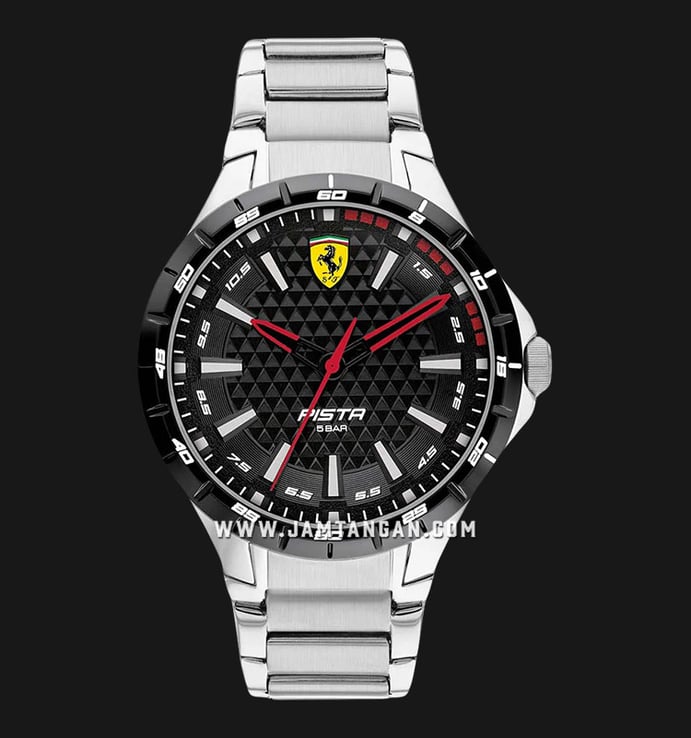 Ferrari Scuderia Pista 0830864 Men Black Dial Stainless Steel Strap