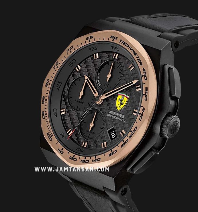 Ferrari Scuderia Aspire 0830867 Chronograph Black Carbon Textured Dial Rubber and Leather Strap