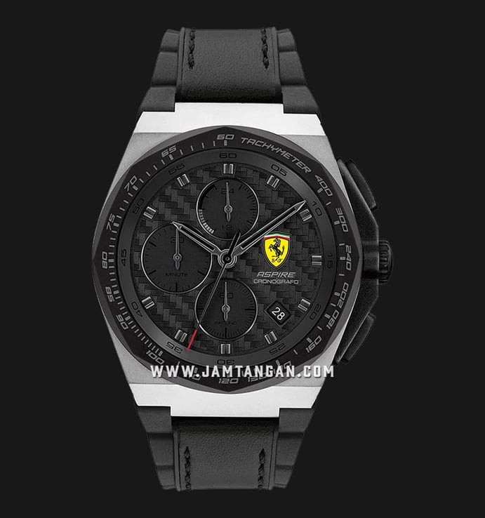 Ferrari Scuderia Aspire 0830868 Chronograph Black Carbon Textured Dial Rubber and Leather Strap
