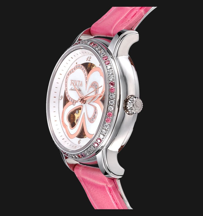 FIYTA Clover DLA8262.WWSD Gemstone Mother of Pearl Inlaid Dial Designed Pink Leather Strap