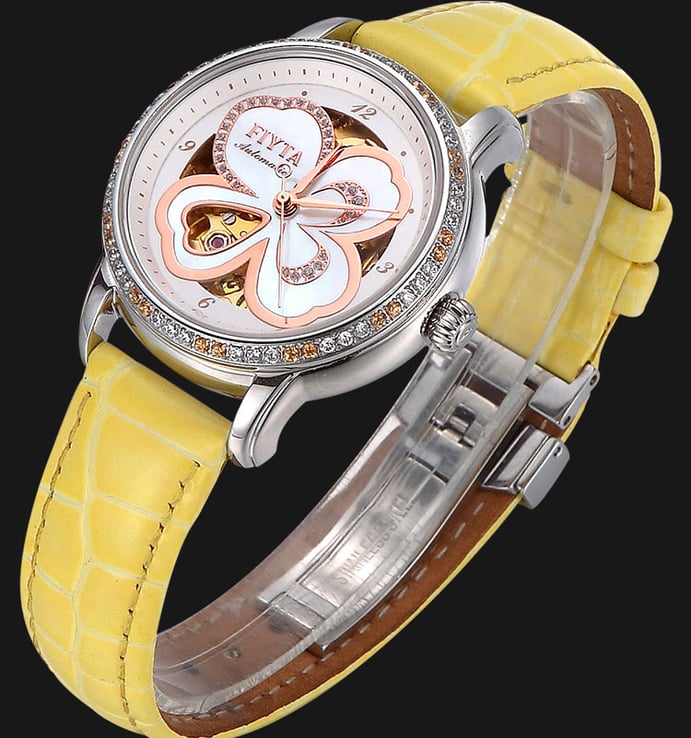 FIYTA Clover DLA8362.WWSD Women Mechanical Watch Yellow Leather Strap
