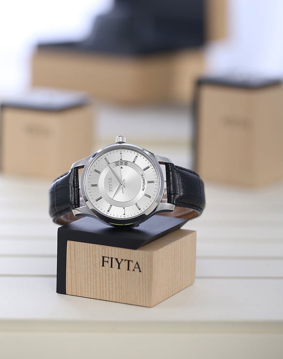  FIYTA Classic GA8426.WWB Men Black Leather Strap Automatic Watch