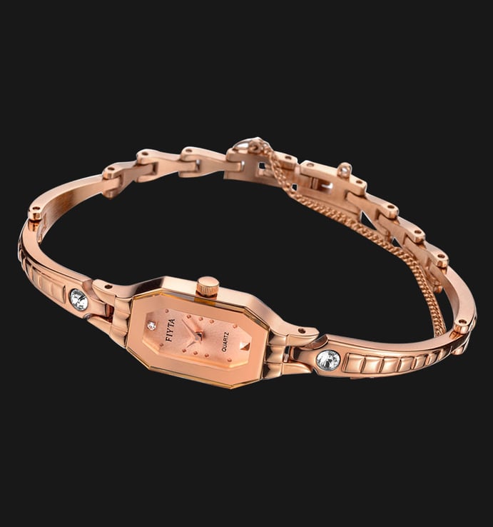 Fiyta Exquisite L501.PPP Rhinestone Bracelet Rose Gold Stainless Steel Strap