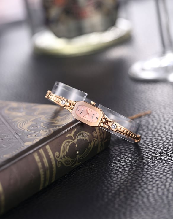 Fiyta Exquisite L501.PPP Rhinestone Bracelet Rose Gold Stainless Steel Strap