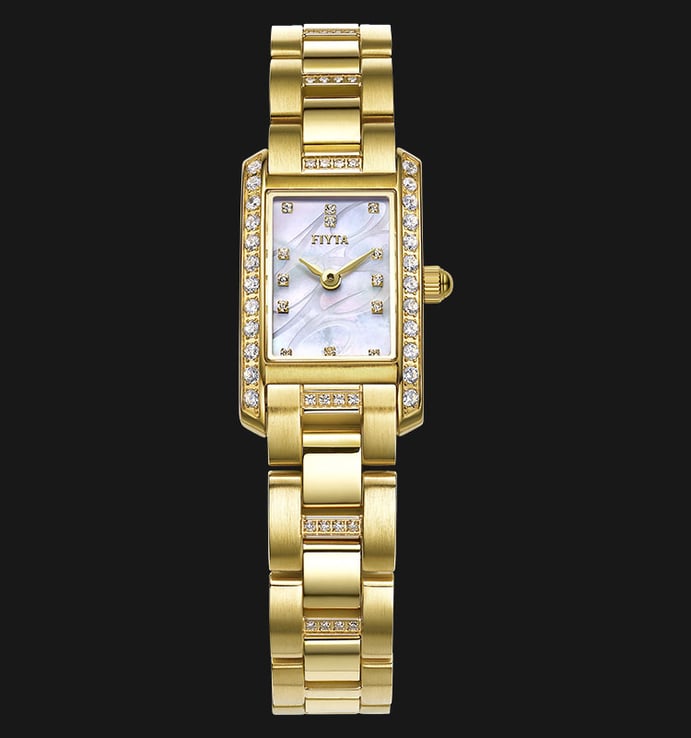 Fiyta Exquisite L583.GWGH Ladies White Dial Gold Stainless Steel Strap