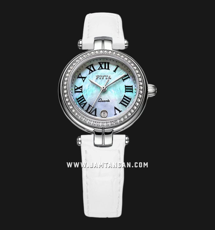 Fiyta Heartouching L588.WWWD Mother of Pearl Dial White Leather Strap