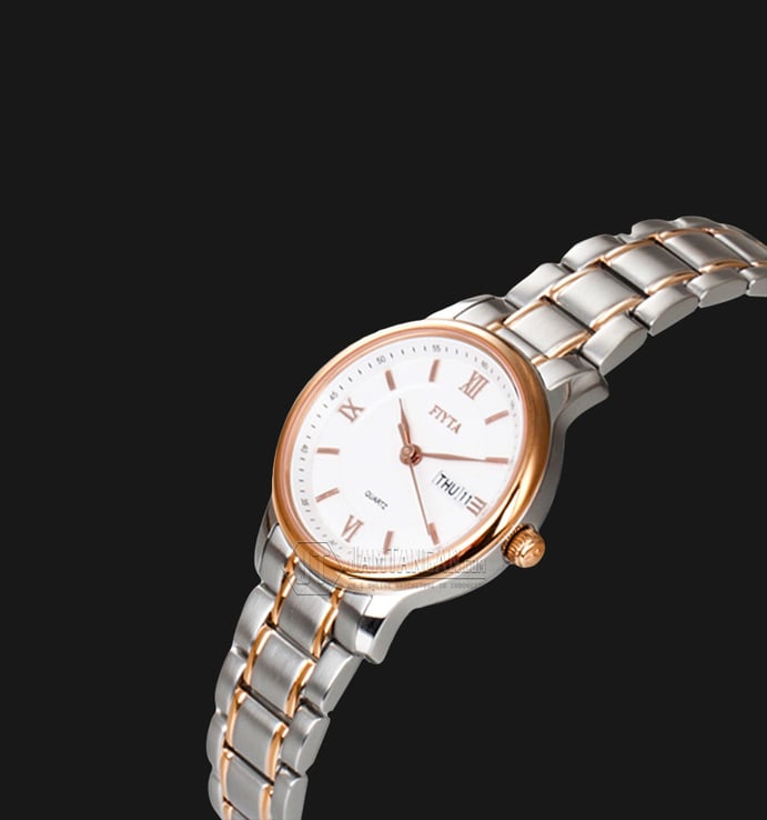 FIYTA Classic L612.MWM Ladies Silver Rose Gold White Dial Stainless Steel Strap