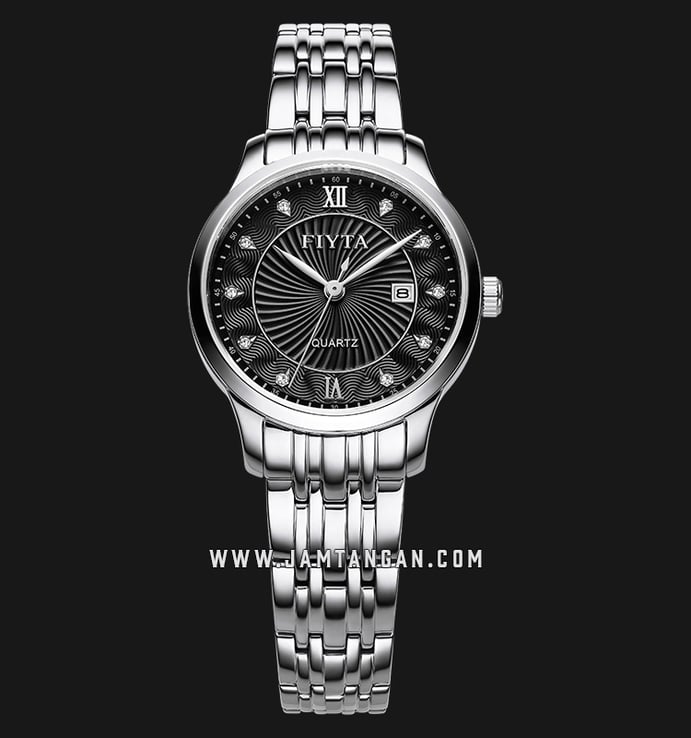 FIYTA Classic L802030.WBW Ladies Black Dial Stainless Steel Strap