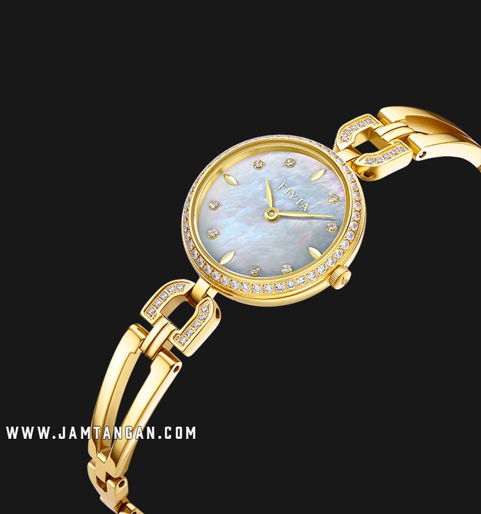 FIYTA Exquisite L864007.GWGD Ladies Mother of Pearl Dial Gold Stainless Steel