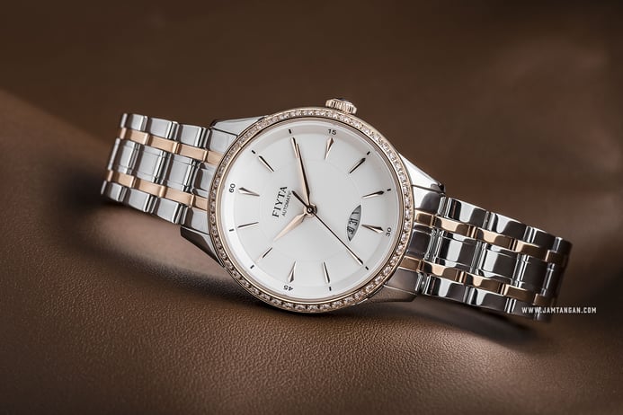 FIYTA Tempting LA520001.MWMD Automatic Ladies White Dial Dual Tone Stainless Steel Strap