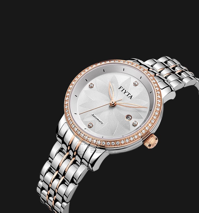 FIYTA Classic LA802008.MWMD Ladies Automatic Two Tone Cracelet Stainless Steel Strap