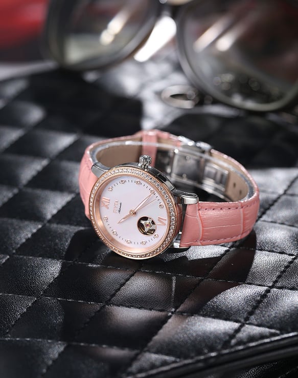 FIYTA Photographer LA8366.MSSD Fashion Woman Mother of Pearl Dial Pink Leather Strap