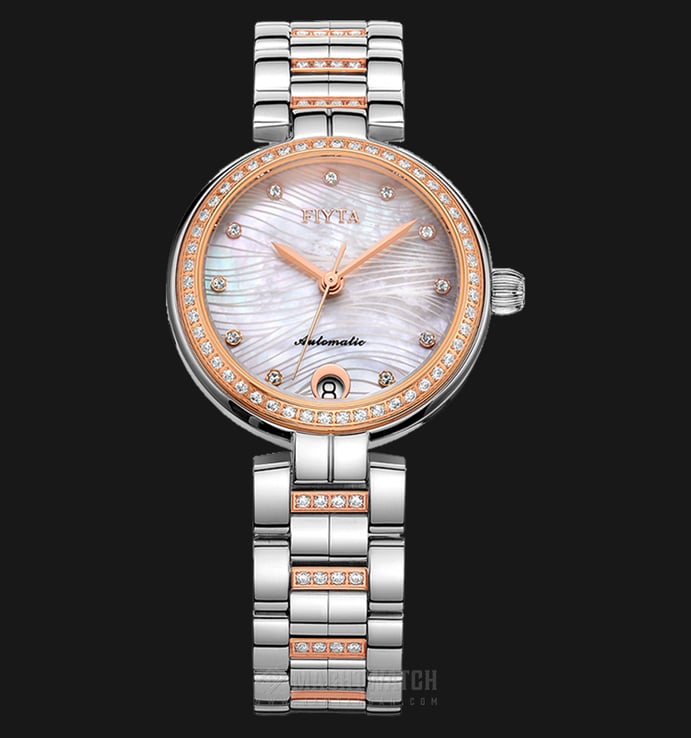 FIYTA Heartouching LA8618.MWMH Ladies White Mother of Pearl Dial Dual Tone Stainless Steel Strap