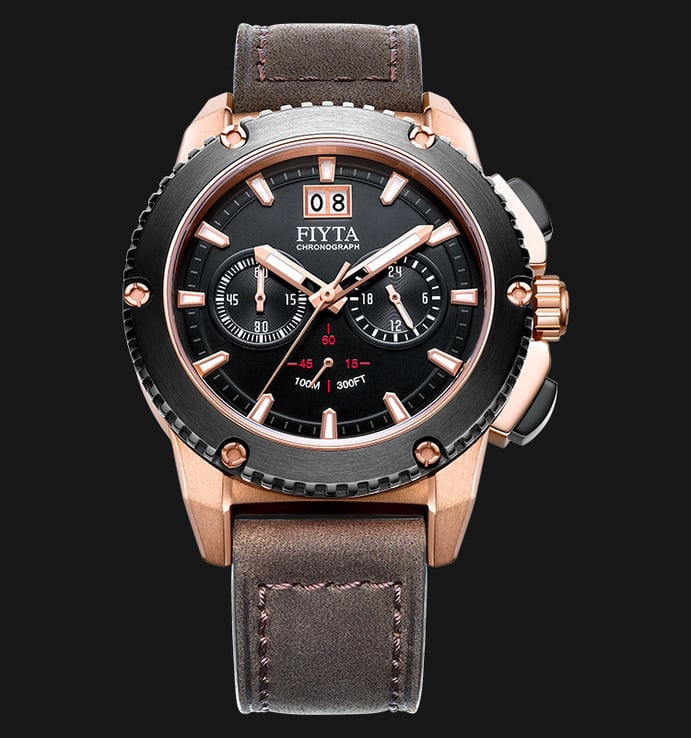 FIYTA Extreme WG1016.MBR Chronograph Watch Brown Leather Strap 