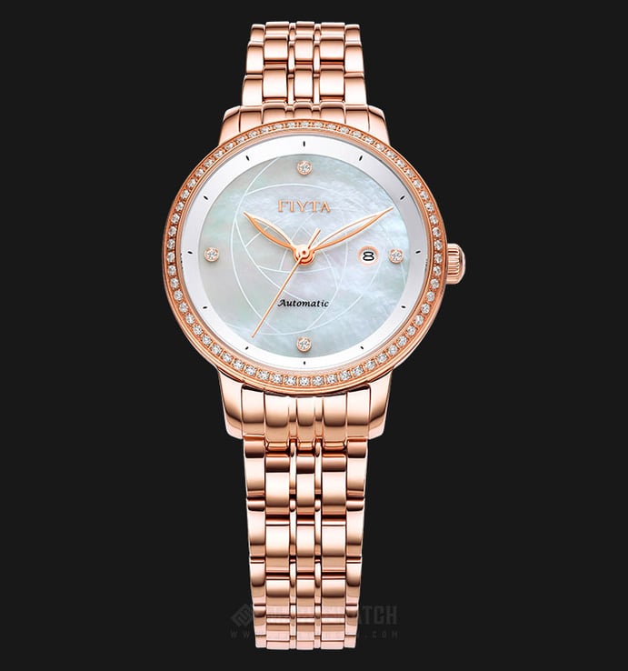 FIYTA Floriography WLA805002.PWPD Automatic MOP Dial Rose Gold Stainless Steel Strap