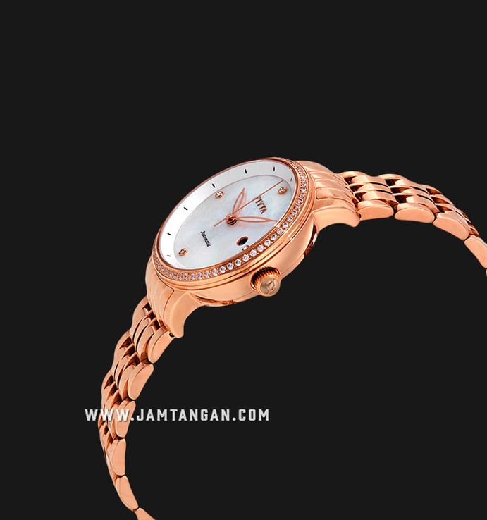FIYTA Floriography WLA805002.PWPD Automatic MOP Dial Rose Gold Stainless Steel Strap